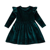 Nadia - Girls Velvet Dress , Long Sleeve |.